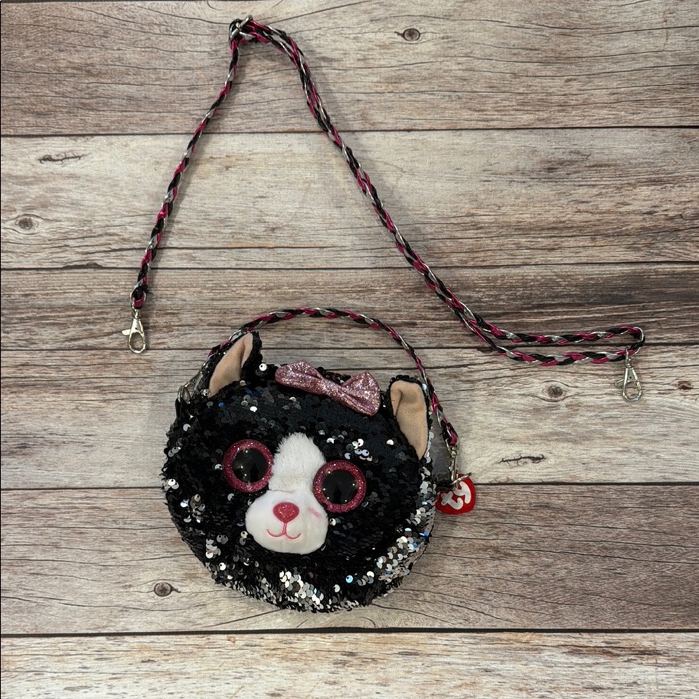 Ty Black and Pink Sequin Cat Bag